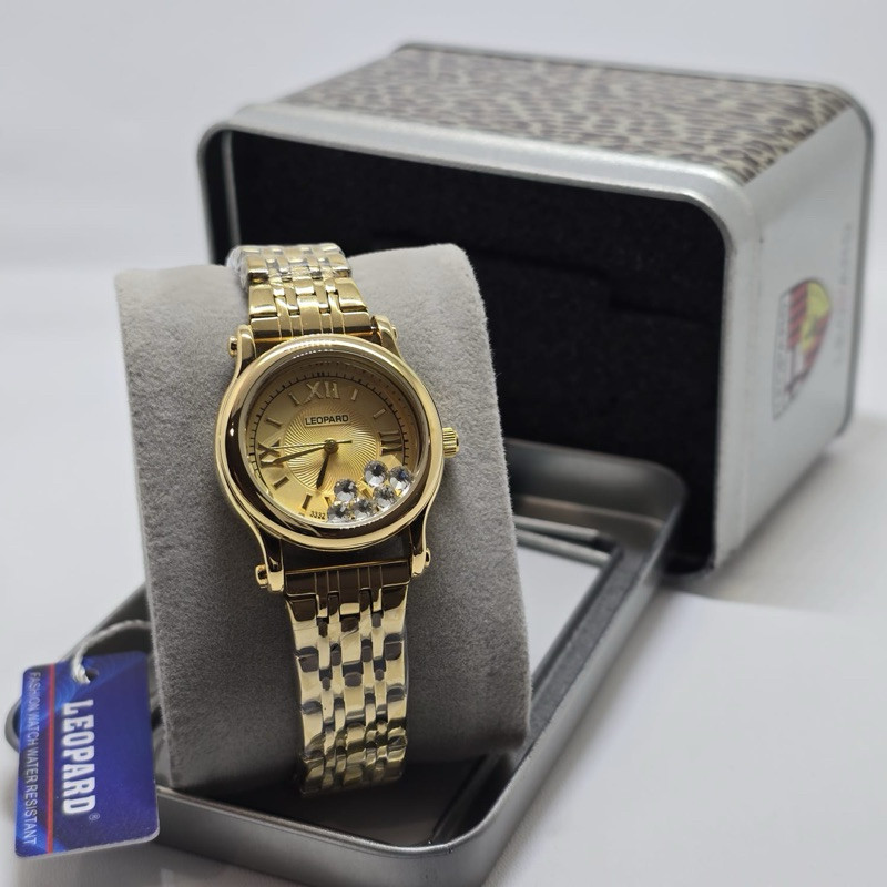 ORIGINAL - Jam tangan wanita LEOPARD mata2 romawi anti air strap rantai bonus box - FW