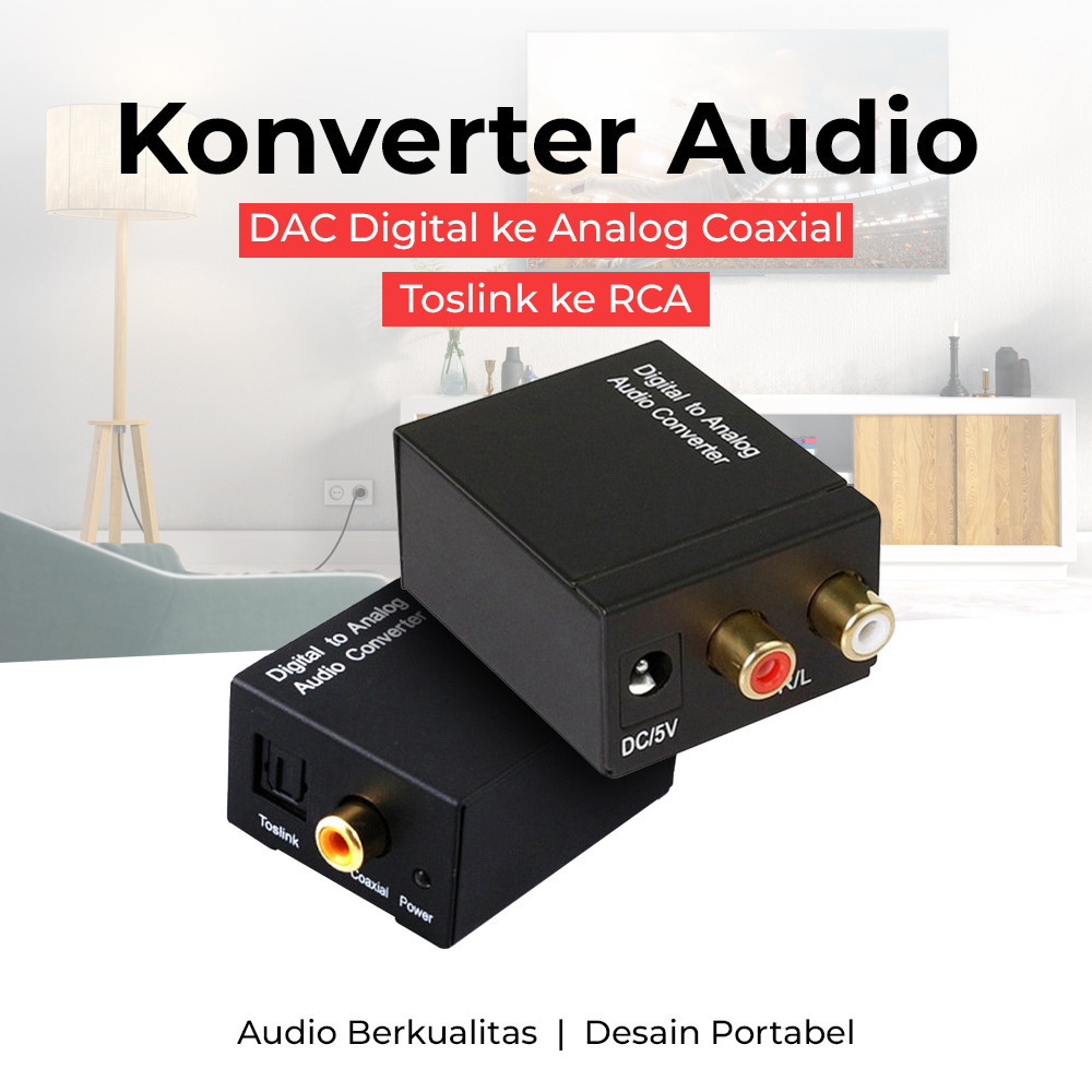 Converter Audio Toslink Digital ke Analog Optical Coaxial ke RCA Cocok untuk TV dan Speaker