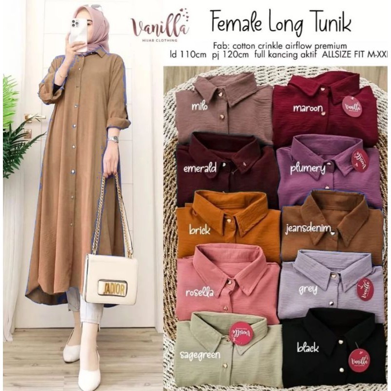 AILEN LONGDRES TUNIK XXL CRINKLE AIRFLOW JUMBO ATASAN WANITA MUSLIM TERLARIS/ GAMIS MODEL BARU MURAH