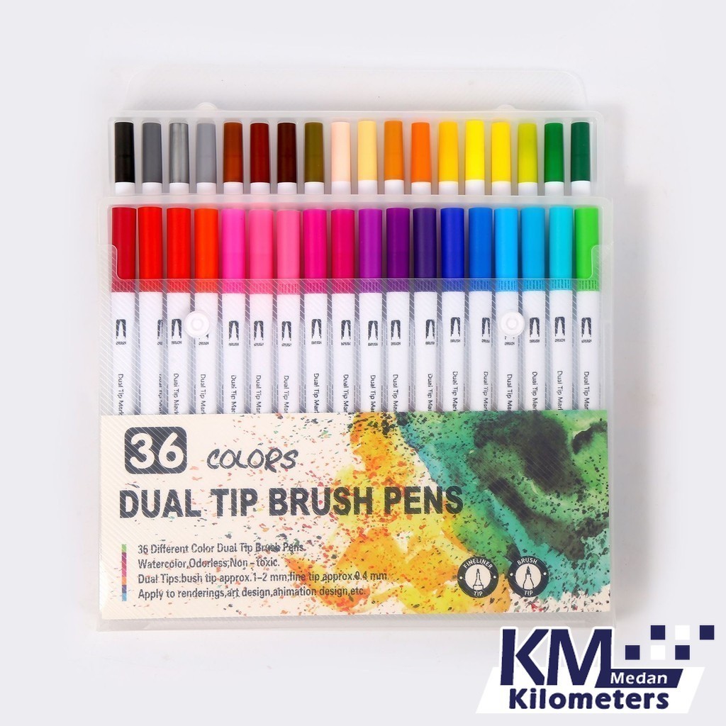

Hightune Spidol Warna Set 12/36/60/100 Spidol Brush Pen 2 Tips Spidol Set Marker Drawing Pen