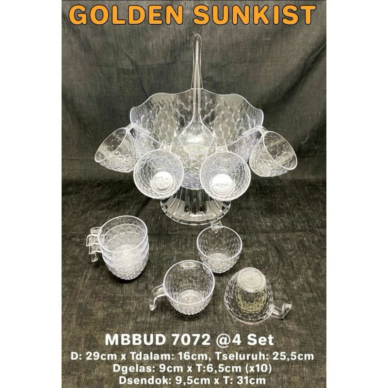 MANGKOK ES BUAH SET AKRILIK GOLDEN SUNKIST / MANGKOK BESAR + 10 BUAH CANGKIR + 1 SENDOK MBBUD 7072