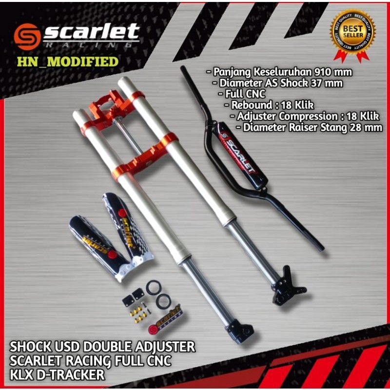 UPSIDE DOWN SHOCK DEPAN USD KLX DTRACKER CRF 150 SCARLET RACING FULL CNC DOUBLE ADJUSTER REAL JUMP