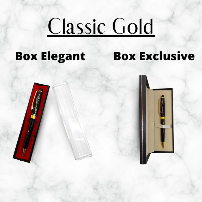 

Pulpen Promosi | Custom Grafir Nama / Logo Pulpen Pena | Souvenir - Classic Gold, Box Elegant