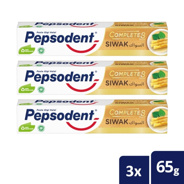 Pepsodent Pasta Gigi Complete 8 Siwak Anticavity And Fresh Halal Natural 65g x3