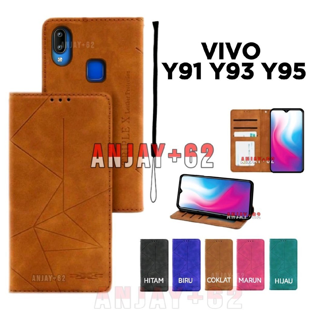 Flip Case Magnet untuk Vivo Y95 1807 Y91 Y93 1814,1815 Y91 Y91i 1820,1811 1816,1817 Dompet Kulit Tan