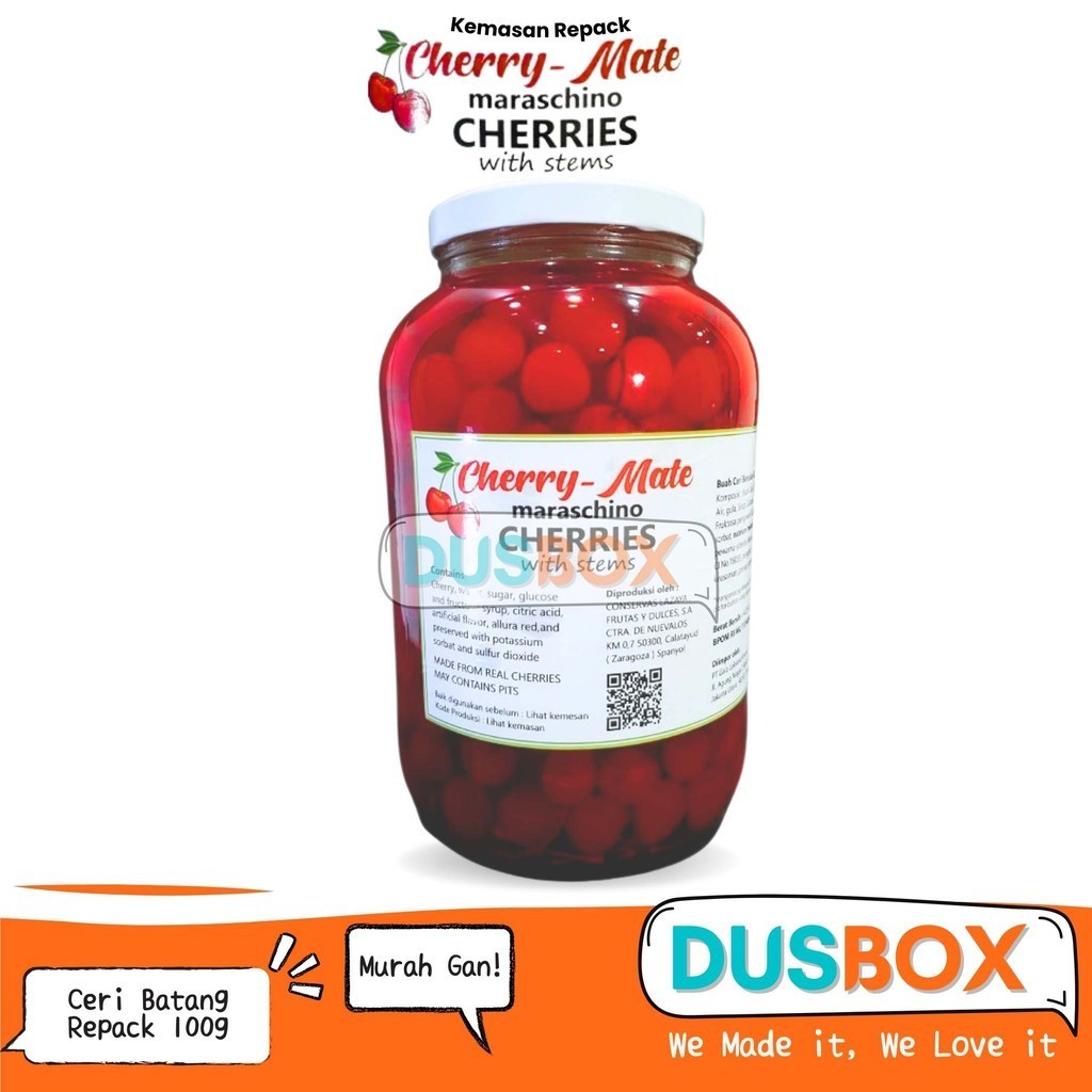 

Cherry Mate Repack 100g / Cherry Maraschino / Cherry Tangkai Merah / Buah Cherry Dengan Tangkai / Buah Ceri Repack