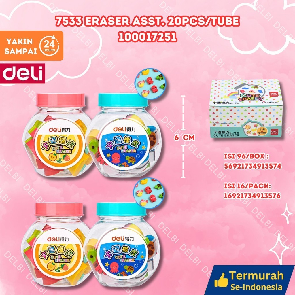 

Deli School Eraser 7533 ERASER ASST.20PCS/TUBE
