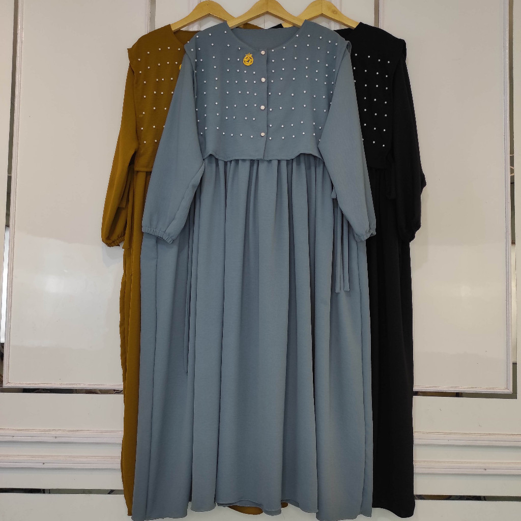 QUEENA DRESS | Gamis Payet Jumbo LD 140cm Crinkle Airflow// BAJU MODEL BARU KEKINIAN MURAH PROMO