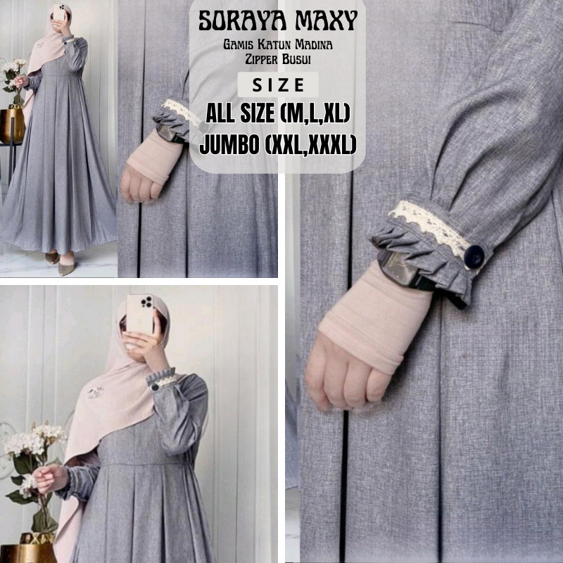 Soraya Maxy Gamis Katun Madinah Muslimah Terbaru Hitam Polos Wanita Dewasa Jumbo ld 120 ld 130 Gamis