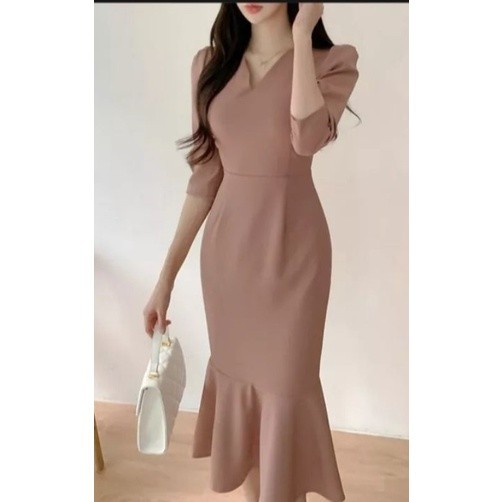 Novie Dress Kekinian Dari Bahan Scuba baju lebaran wanita terbaru gaun pesta dan kantor//BAJU WANITA