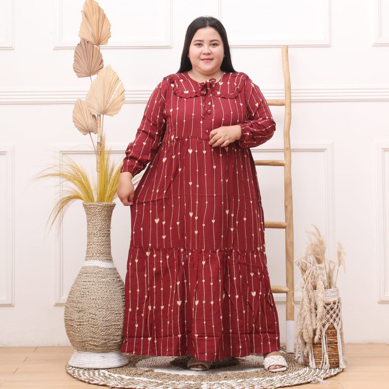 MAXI DRESS SUSUN JUMBO LD 130 MUAT BB 100 KG MIDI DRESS KERAH KOREA BAHAN RAYON PREMIUM BUSUI MIDI D