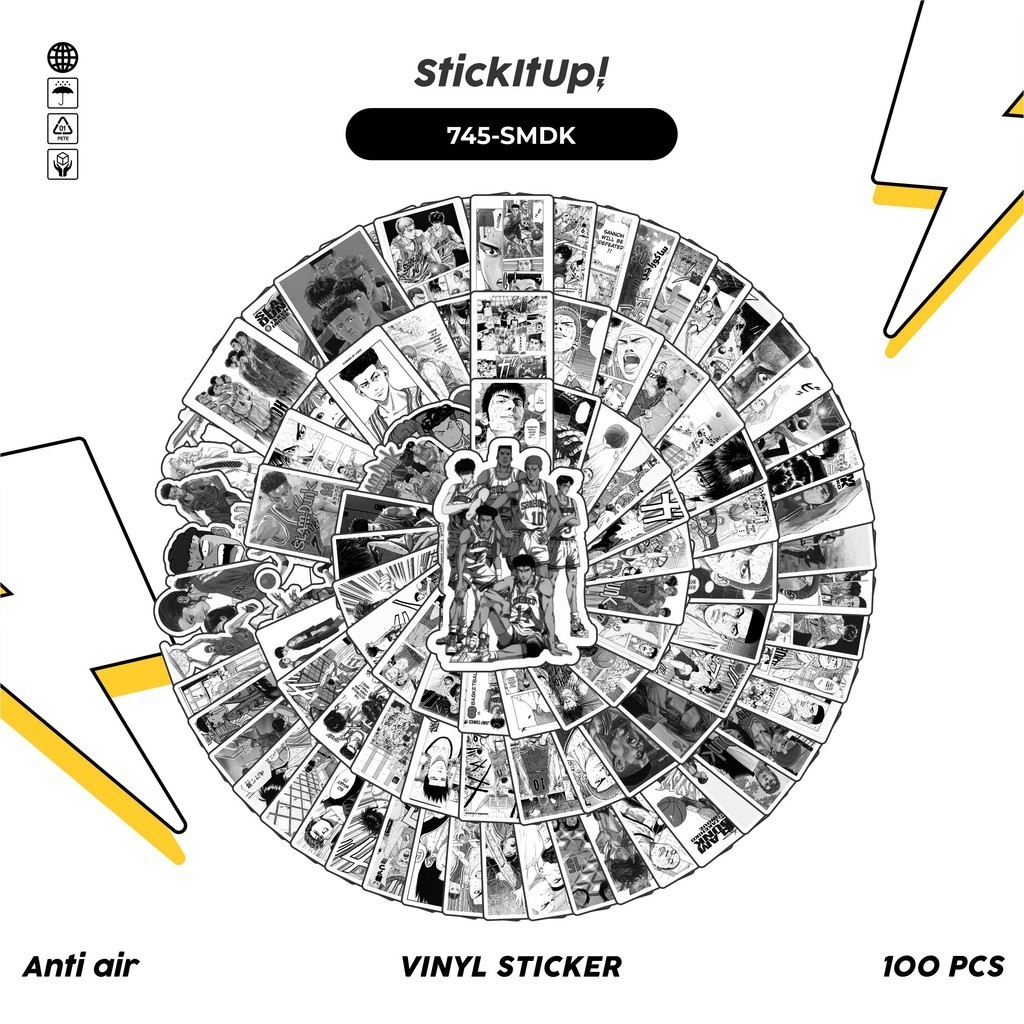 

COD✨ 100 Pcs Stiker Pack Black And White Slamdunk Lucu Aesthetic Vynil Waterproof untuk Freebies Sticker Buku Journal Casing HP Laptop