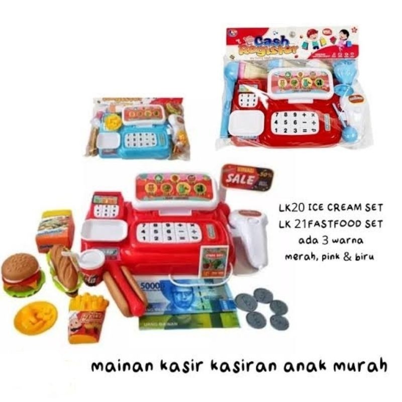 [LK20 / LK21/LK22] Mainan Anak Kasir Kasiran Makanan + Uang Mainan LK 20 / LK 21 - Cash Register Med