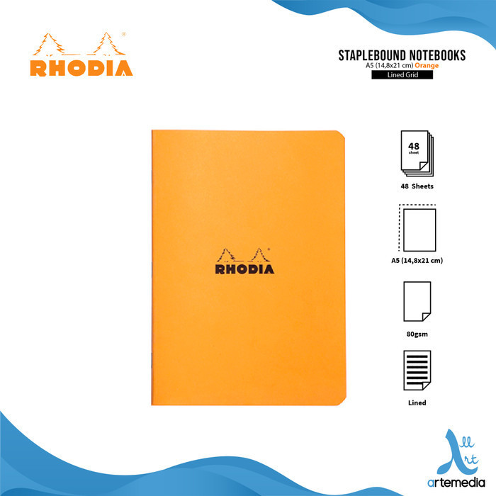 

[KUALITAS TERBAIK] Buku Catatan Rhodia A5 Staplebound Coated Card Cover Notebook - LINED ORANGE