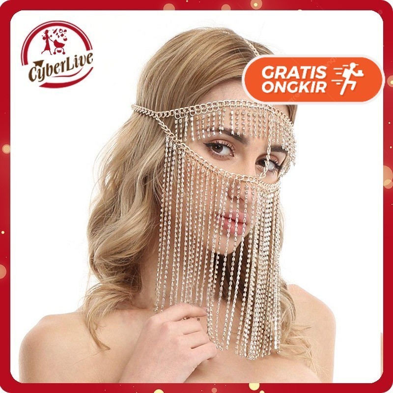 Terlaris ~Headpiece Cleopatra Emas Headpiece Pengantin Rumbai Hiasan Cadar Rantai Aksesoris Arabian 