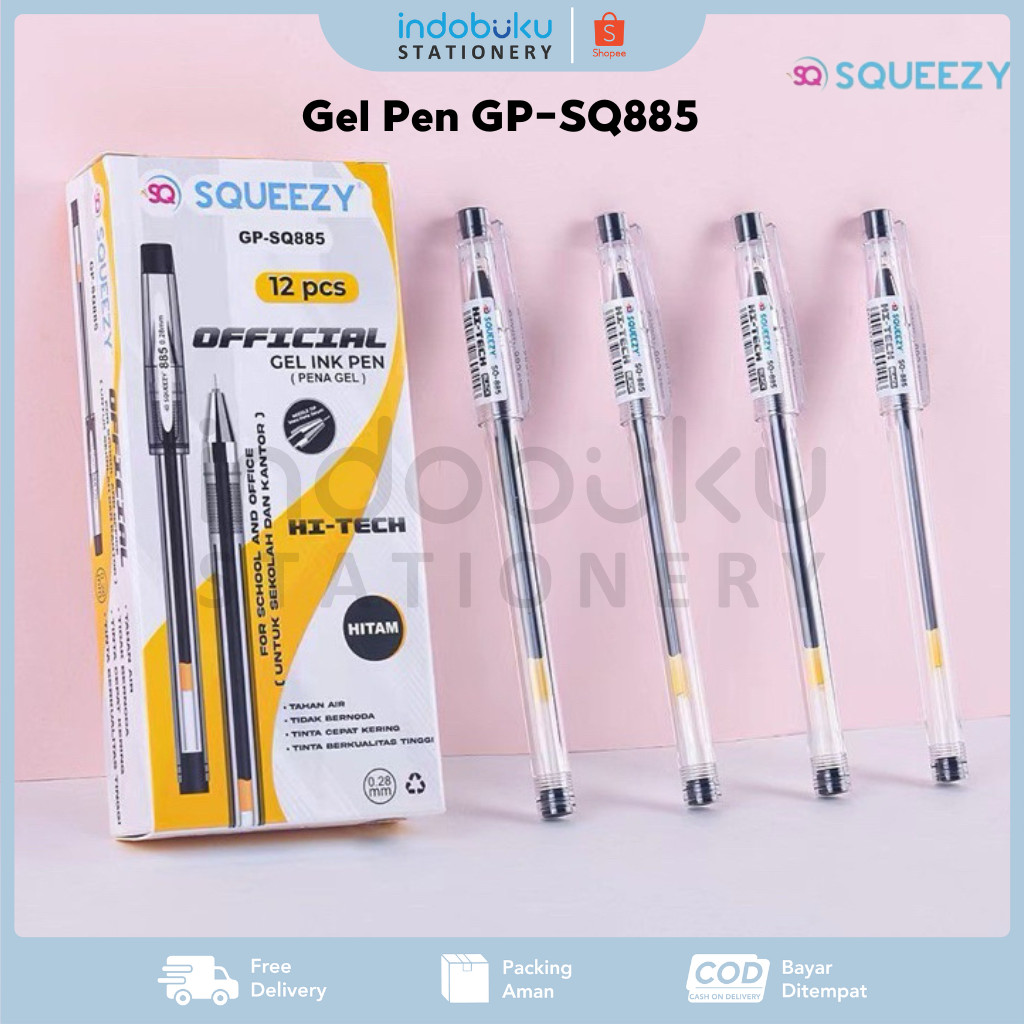 

Gel Pen Hi-Tech Squeezy 0.28mm Hitam GP-SQ885 (1pack Isi 12Pcs)