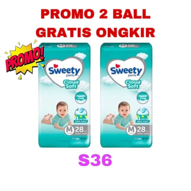 Promo 2 Ball Sweety Silver Pants S36 Jumbo Popok Pampers Celana Perekat Bayi Murah