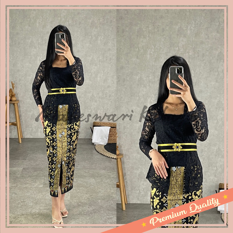 Kebaya buat Wedding kondangan Modern Remaja Murah / Kebaya Bali Set Brukat Panjang Hitam