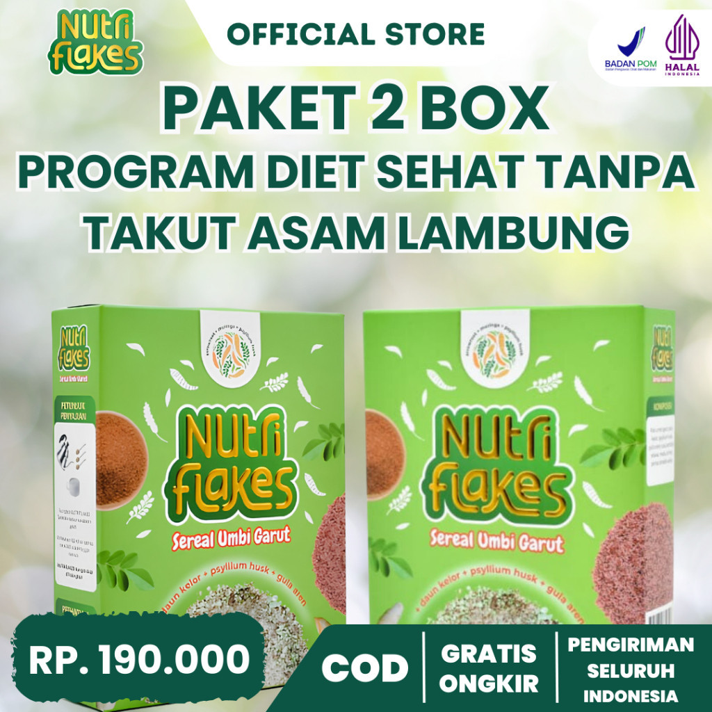 

Paket 2 Box Nutriflakes 100% Original | Untuk Maag Kronis dan Sehat Untuk Diet Redakan Asam Lambung