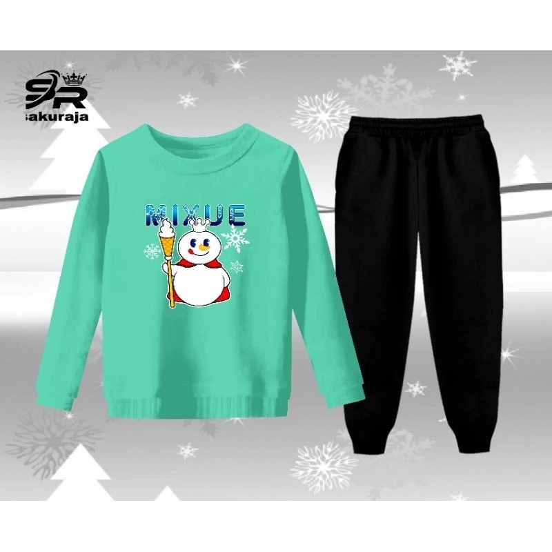 setelan baju celana panjang anak perempuan motif mixue ice cream/umur 3-12 tahun