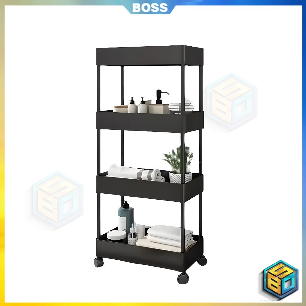 BOSS  Rak Dapur Rak Susun Serbaguna Rak Kosmetik Rak dorong snack 4 Tingkat Dengan Roda
