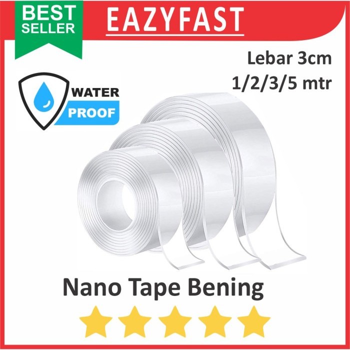 

Double Nano Tape Bening Tebal 1 Inch 30mm Lem Tahan Anti Air Waterproof Lakban Isolasi PU Gel Magic