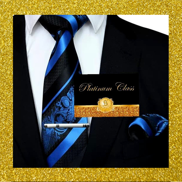 dasi biru elektrik batik salur import pria set platinum class - blm disimpul