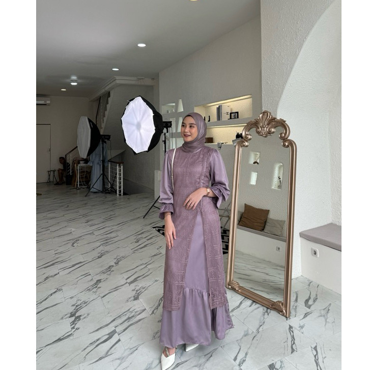 Dress kondangan pesta brukat mix satin silk gamis abaya muslim hijab syari big size premium