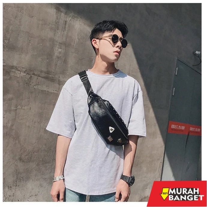 tas selempang pria kekinian TG09 Tas Pinggang Selempang Pria Kulit PU Gaul Keren