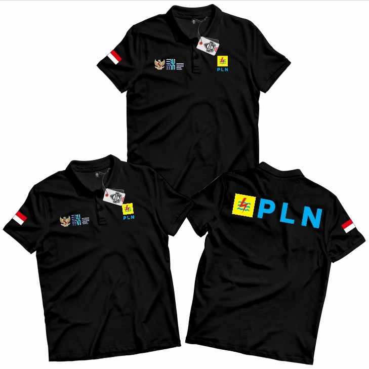 Kaos Baju Polo Shirt Pria Wanita PLN Logo Perusahaan