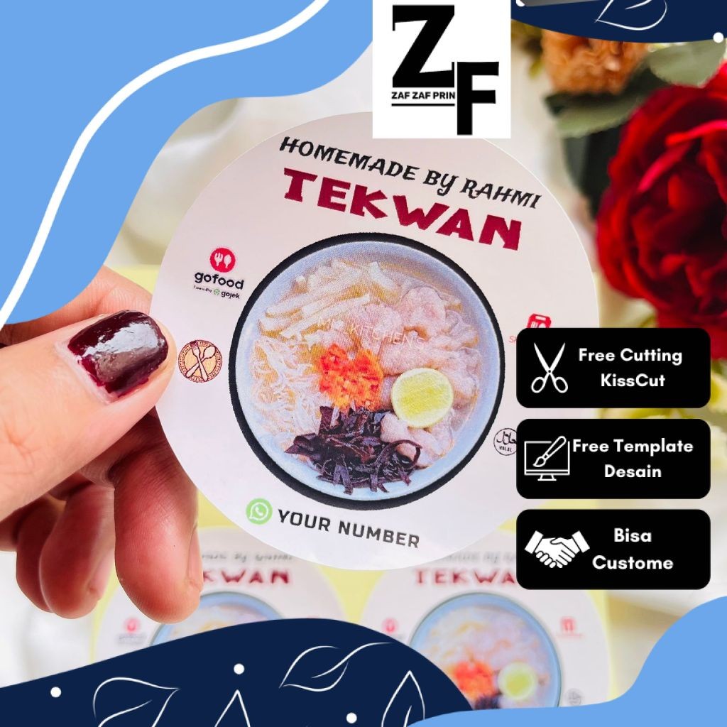 

ZAF 2-4 Stiker Murah Print Sticker Label UMKM Kemasan Box Makanan Pempek Tekwan Chromo Bulat
