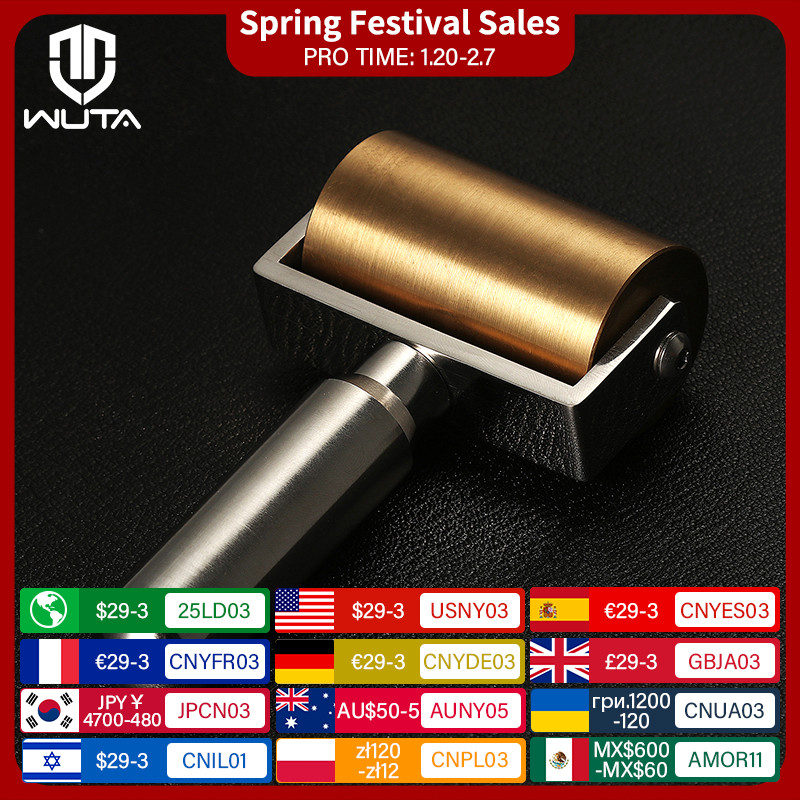 

WUTA Design 1000g Smooth & Silent Solid Brass+Stainless Steel Leather Craft Roller Edge Creaser Glue Laminating DIY Tools 65mm