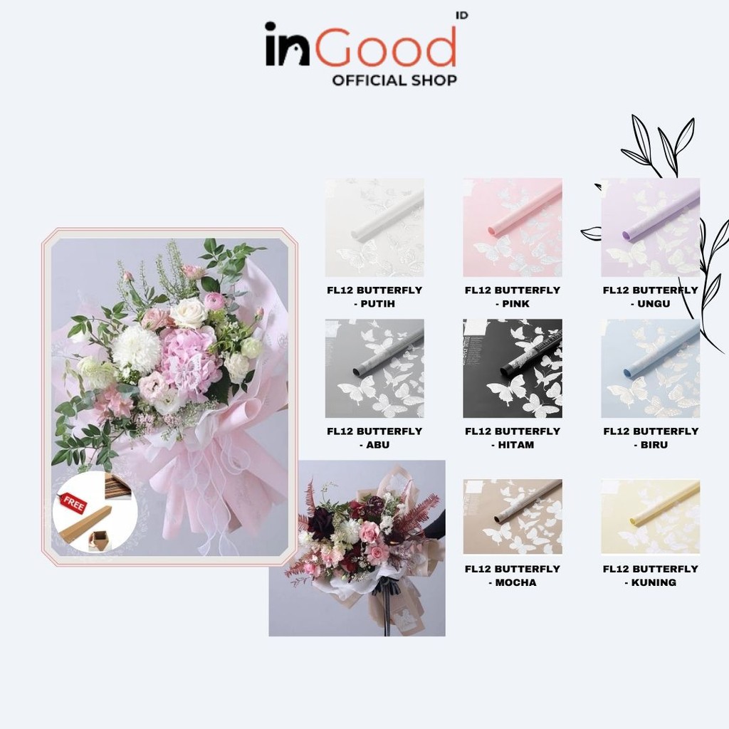 

IN GOOD - (5 LEMBAR) - FL12 BUTTERFLY DANCE Kertas Bunga Paper Buket Motif Kupu-kupu Modern Florist Cellophane