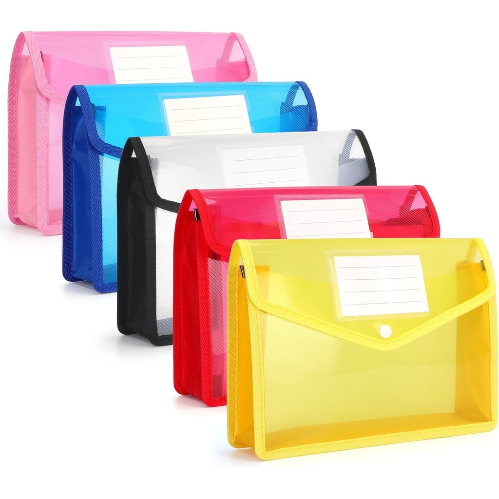 

A5 Plastic Waterproof File Folders, A5 Envelope Expanding File Wallet Document Organizer with Snap Closure & Label Pocket
