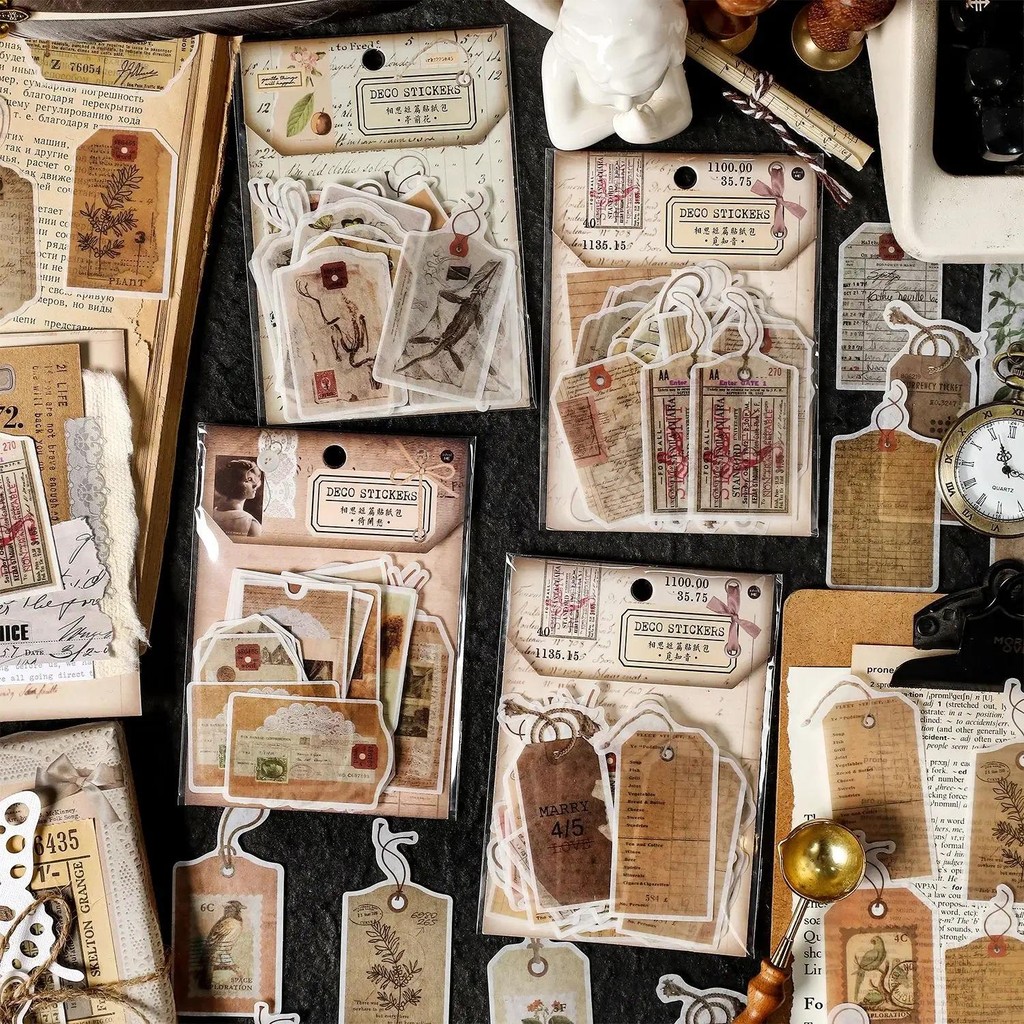 

Journamm 40pcs/pack Vintage Plant Stickers Washi Paper DIY Scrapbooking Collage Stationery Decor Junk Journal Aesthetics Sticker