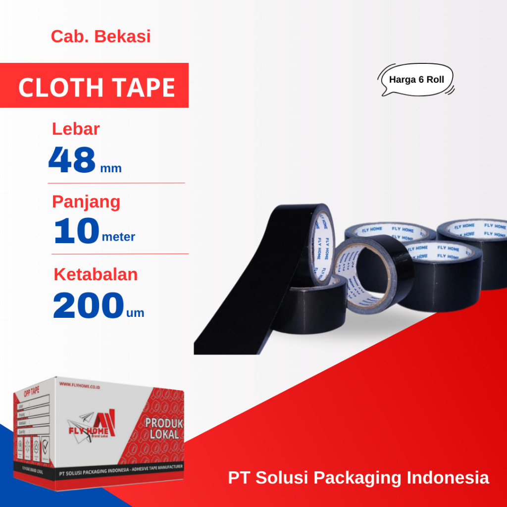 

FLYHOME 6Roll Lakban Jilid/Kain Hitam 48x10M 2inchi Cloth Tape 10 meter