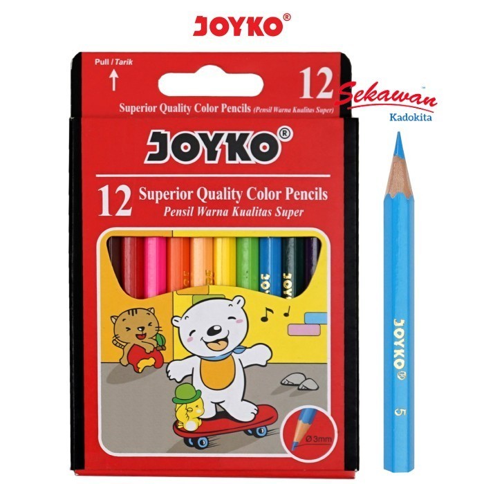 

Pensil Warna Pendek 12 Warna Joyko CP-S12 - Short Color Pencils Hexagonal Grip - CP-S12
