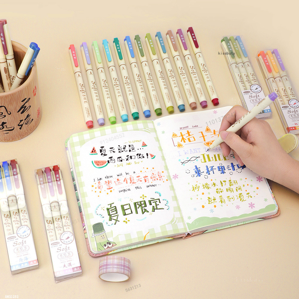 

3Pcs/set Four Seasons Soft Brush Painting Pen Lettering Calligraphy Practice Retro Art Marker Pens Set Drawing Art Stationery