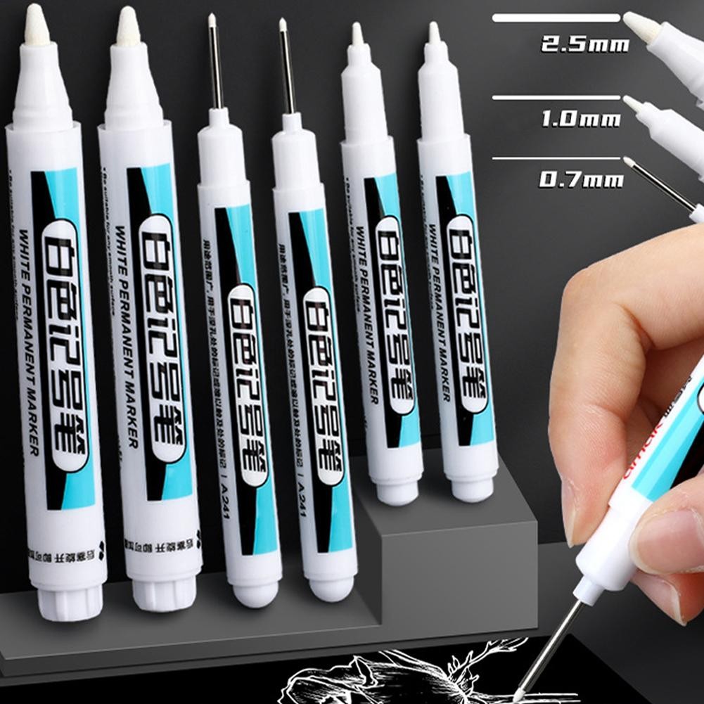 

0.7/1.0/2.5MM White Marker Pens Oily Waterproof Permanent Paint Markers For Wood Plastic Leather Glass Stone Metal Art Supplies