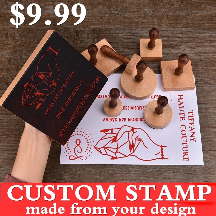

Custom Wooden Stamp Seal Wedding Party Packaging Stamp Company Address&Name Self Inking Rubber Stamp Artwork Personalized Logo