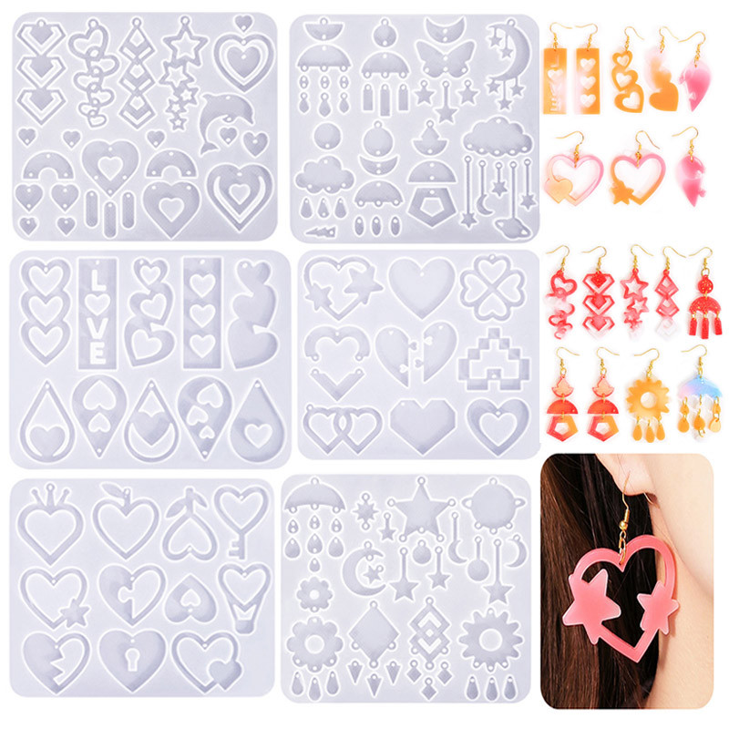 

DIY Handmade Earring Pendant Crystal Epoxy Resin Silicone Mold Stars Moon Heart Shapes Pendant For Jewelry Mkaing Keychain Decor