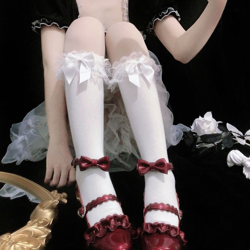 Lolita Lace JK Stockings Bow Knot Lolita Socks Female Long Socks Lolita Soft Sister Jk Uniform Knee 