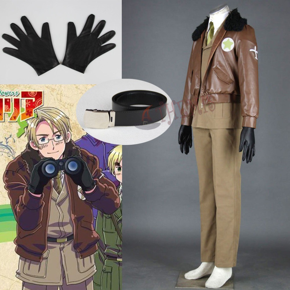 Athemis America Army Uniforms Axis Powers Hetalia/APH Cosplay Costumes Cool French Leather Coat USA 