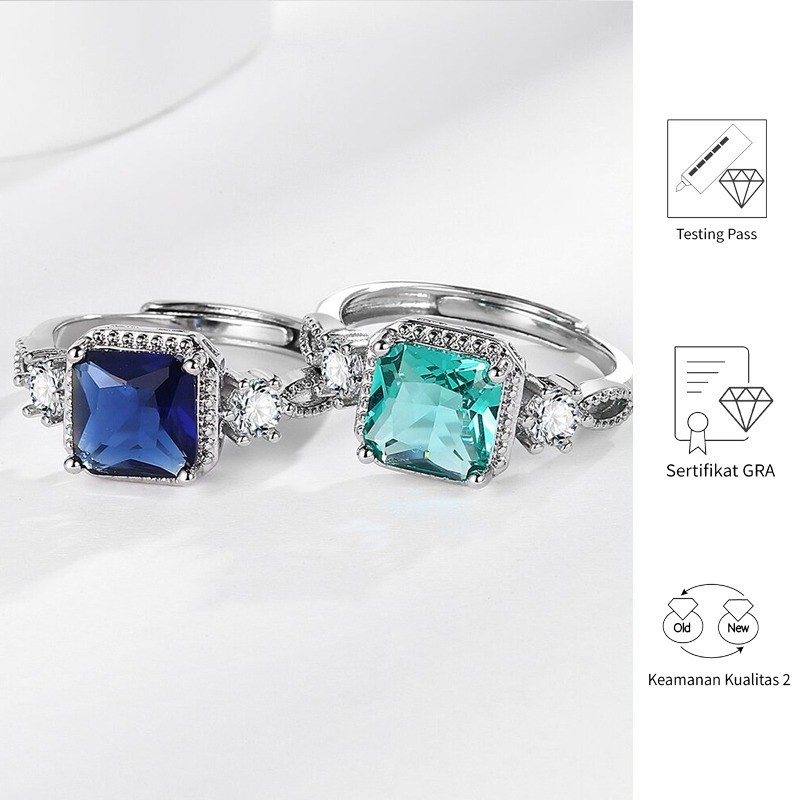 FULIN Cincin Perak Moissanite Berwarna Persegi 8mm