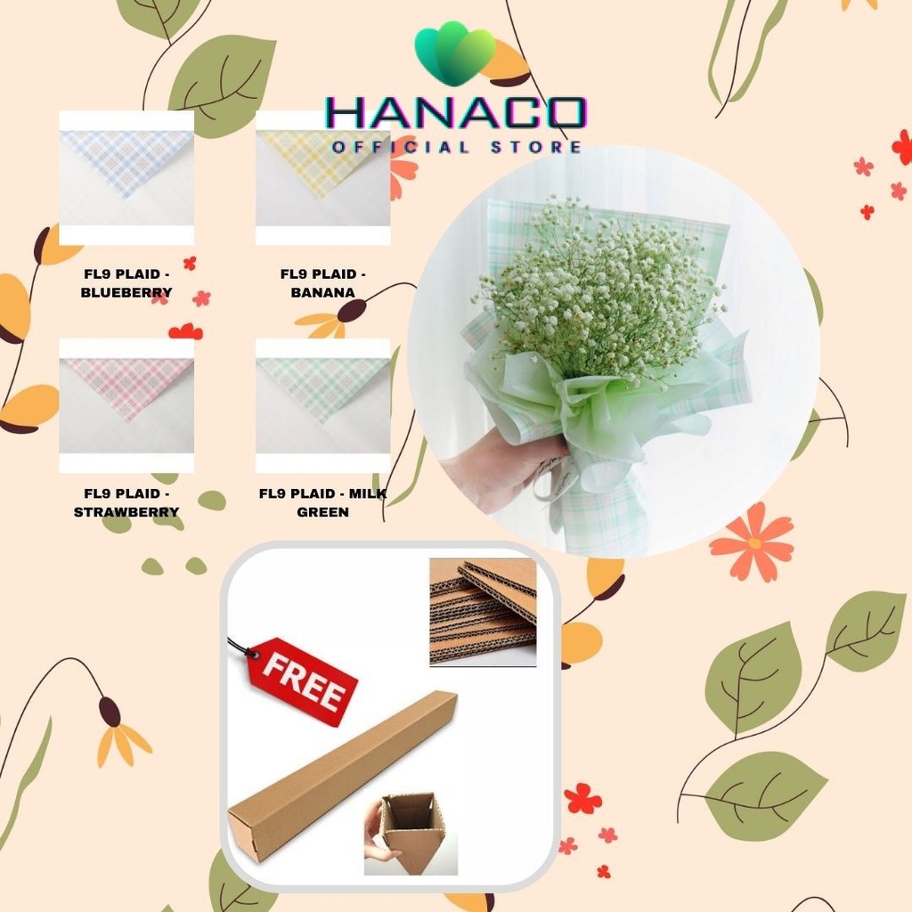 

HANACO - (5 LEMBAR) - FL9 PLAID Kertas Bunga Buket Motif Kotak Modern Florist Cellophane