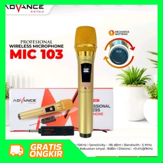 ADVANCE MICROPHONE MIC-103 PROFESIONAL MIC WIRELESS SINGLE MIC TANPA KABELMIC MIK MIX MICROPHONE , M