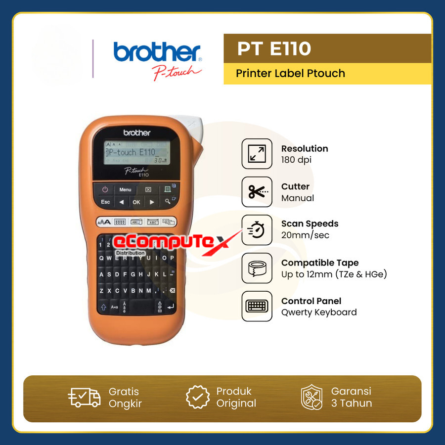 

PRINTER LABEL BROTHER PT-E110 PTOUCH LABEL PRINTER PT E 110 - ORI - GARANSI RESMI
