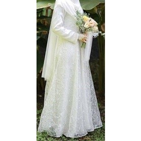 GAMIS AKAD WALIMAH NIKAH FREE HIJAB GAUN AKAD MUSLIMAH GAMIS TILE GAMIS BROKAT PUTIH GAMS MUTIARAL/ 