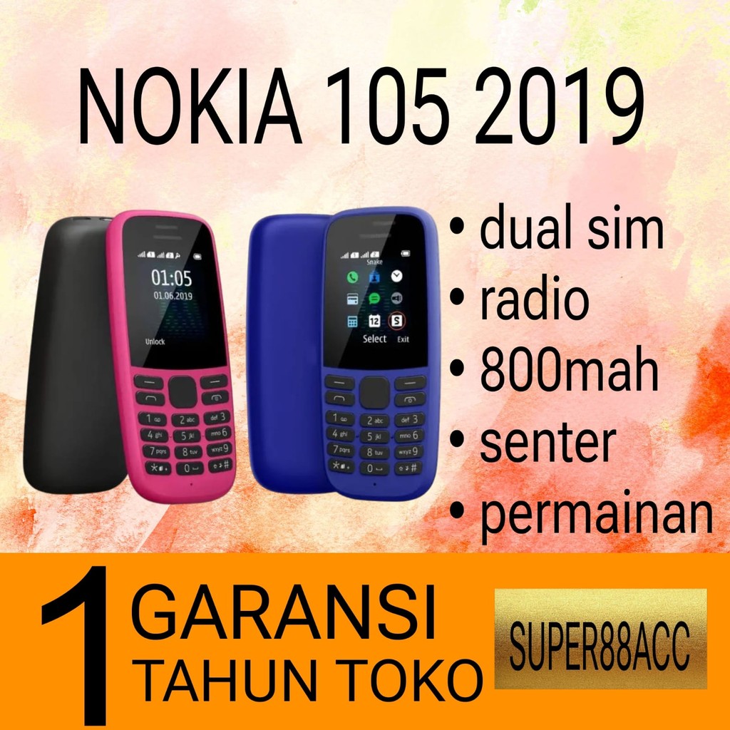 HP NOKIA 105 2019 (BARU) [HITAM] [GARANSI 1 TAHUN] - HP Jadul Dual SIM, Radio, Senter, Baterai Awet
