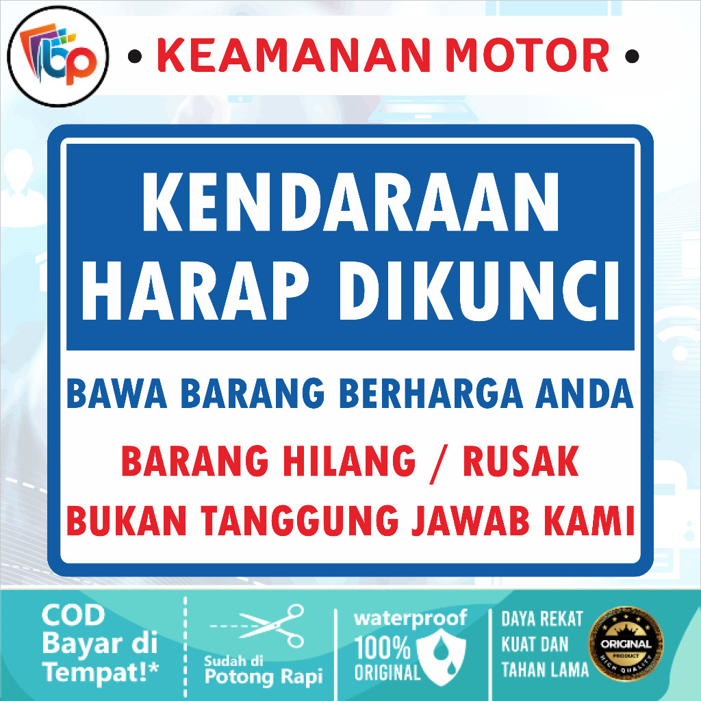 

Stiker Kendaraan Harap Dikunci Glossy + Cut